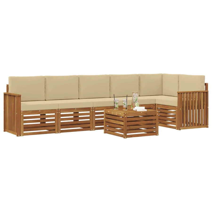 Ensemble de canapé d'angle avec coussin 7 pcs Naturel et Beige - 3