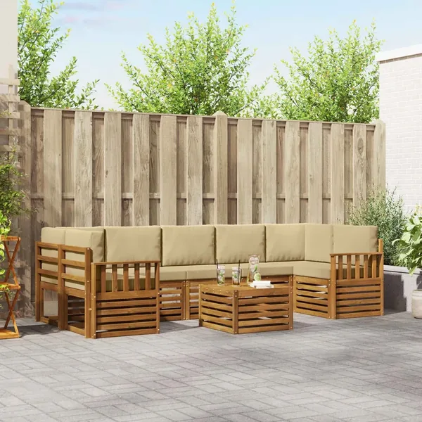 Ensemble de canapés d'extérieur 8 pcs Naturel et Beige