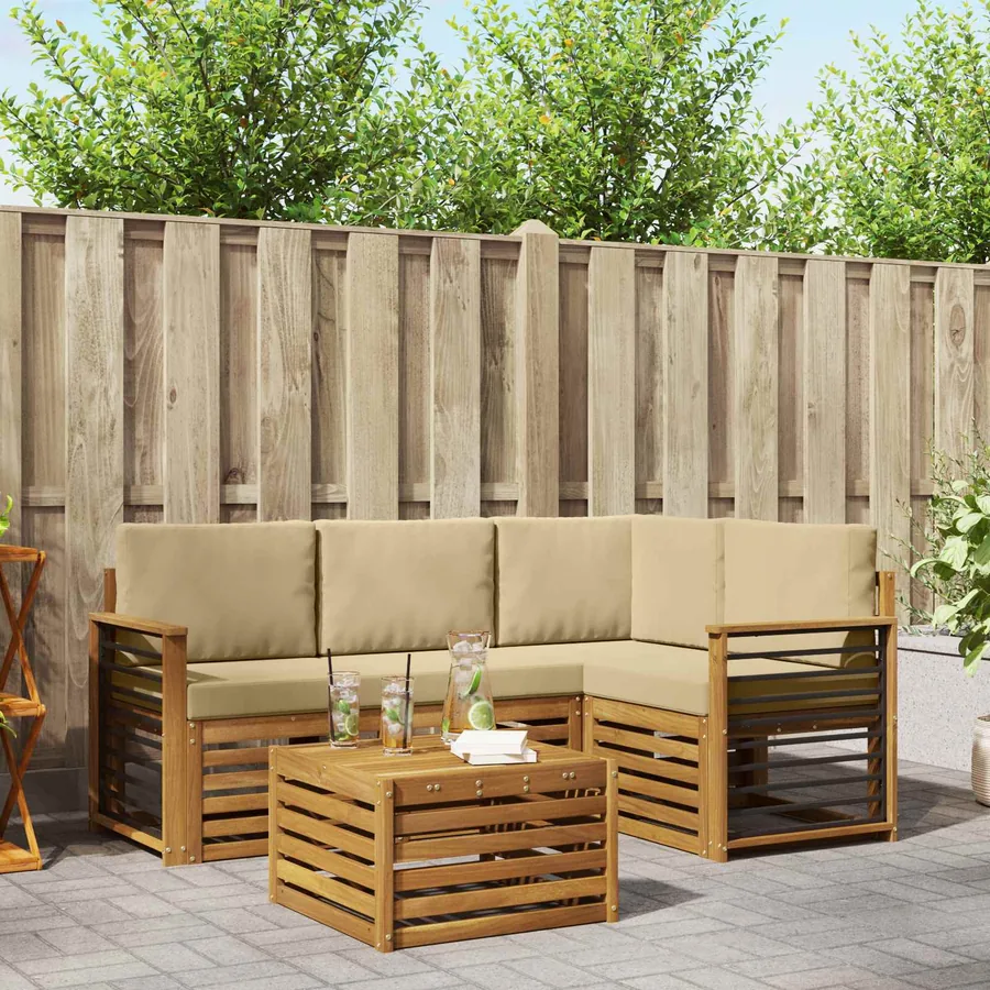 Ensemble de canapés d'extérieur 5 pcs Naturel et Beige