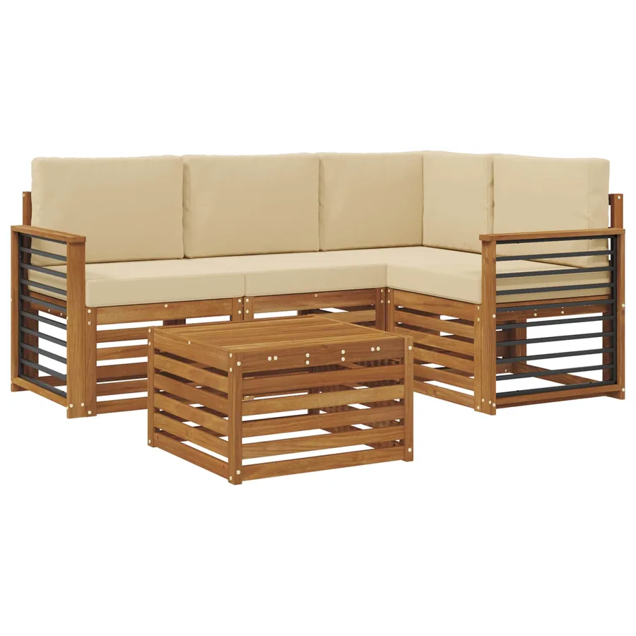 Ensemble de canapés d'extérieur 5 pcs Naturel et Beige - 2