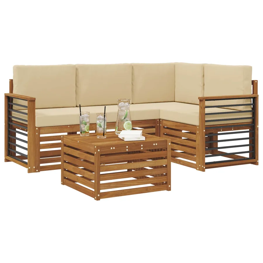 Ensemble de canapés d'extérieur 5 pcs Naturel et Beige - 3
