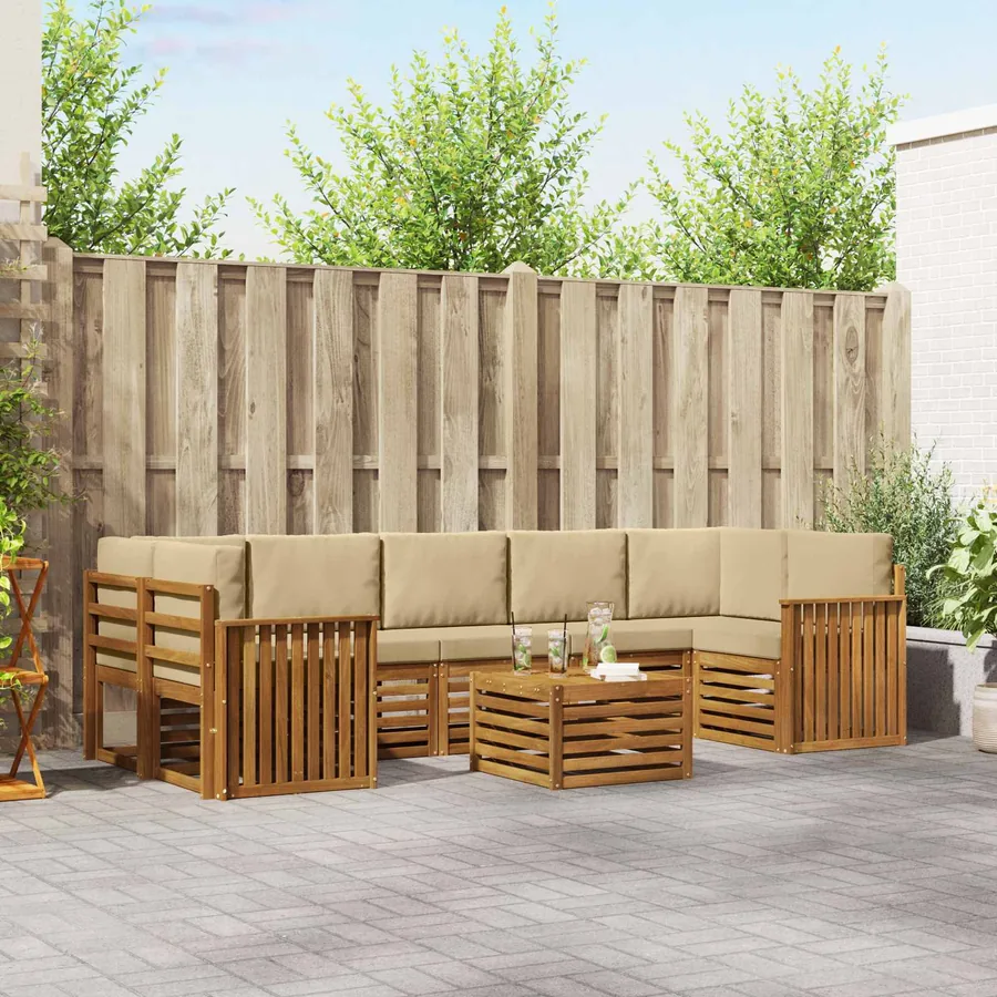 Ensemble de canapés d'extérieur 8 pcs Naturel et Beige