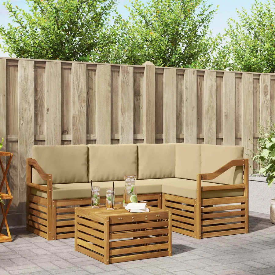 Ensemble de canapés d'extérieur 5 pcs Naturel et Beige