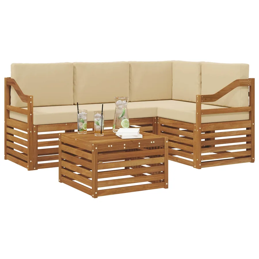 Ensemble de canapés d'extérieur 5 pcs Naturel et Beige - 3