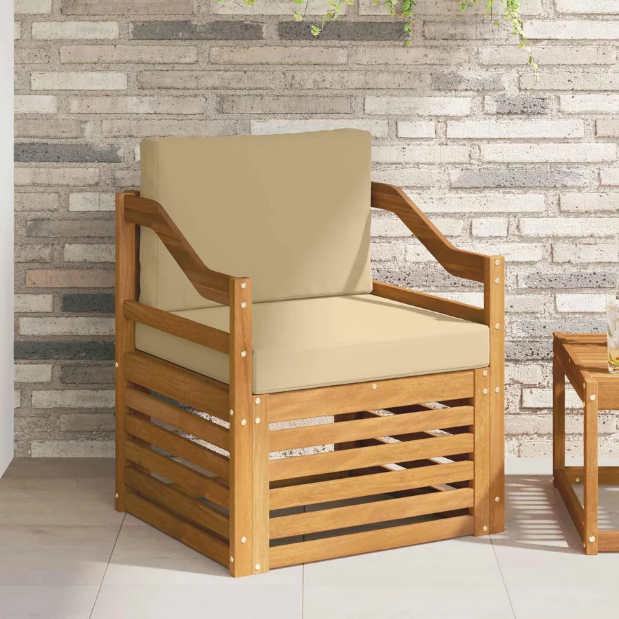 Canapé d’extérieur Bois d'acacia massif et polyester Naturel