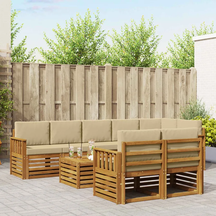 Ensembles de canapés avec coussin 9 pcs Naturel et Beige