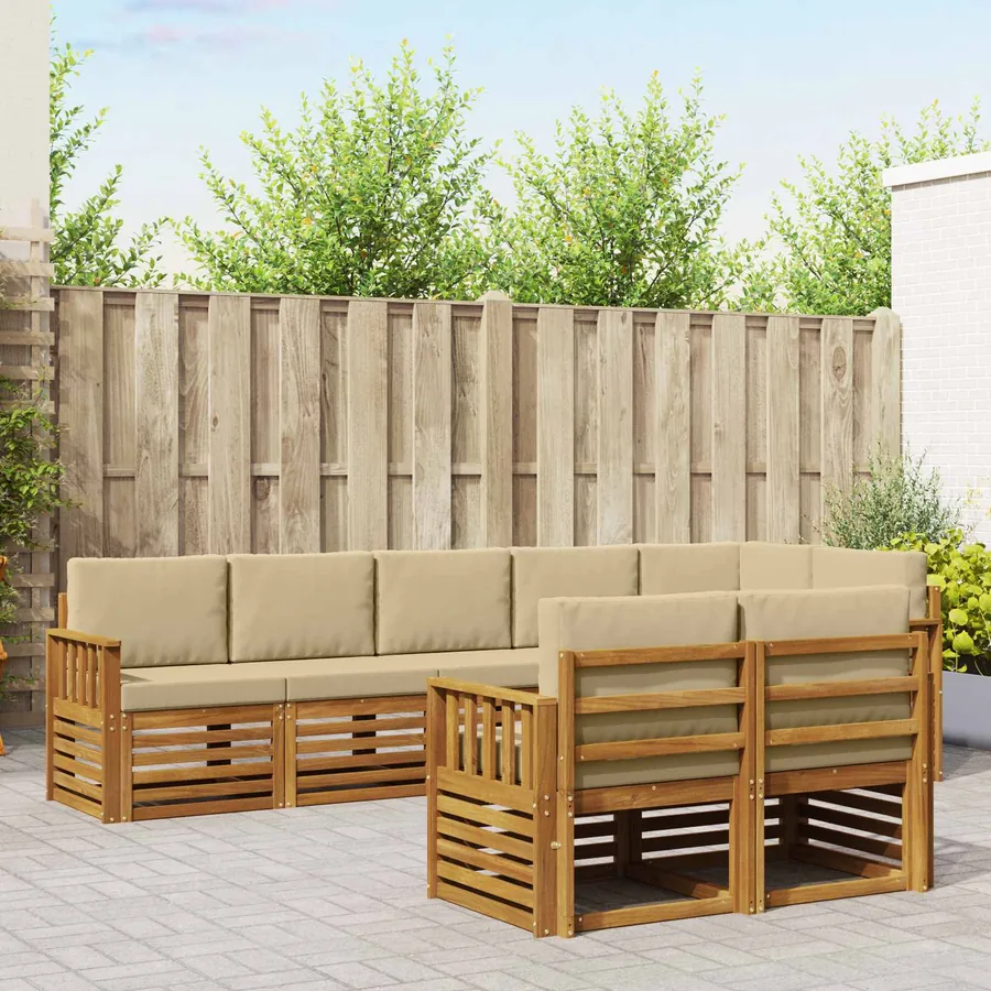 Ensembles de canapés avec coussin 8 pcs Naturel et Beige