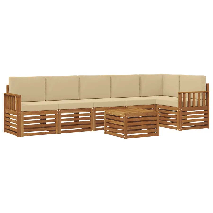 Ensemble de canapé d'angle avec coussin 7 pcs Naturel et Beige - 2