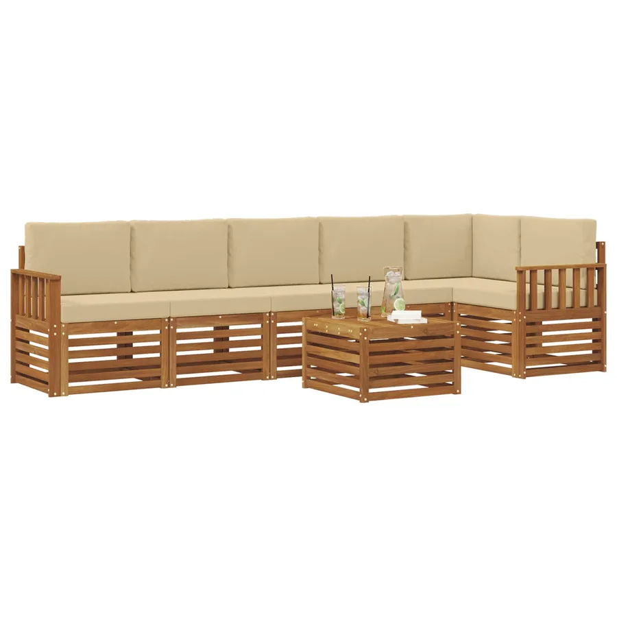 Ensemble de canapé d'angle avec coussin 7 pcs Naturel et Beige - 3