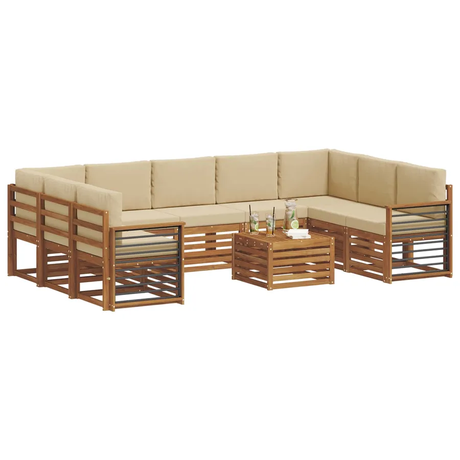 Ensembles de canapés avec coussin 10 pcs Naturel et Beige - 3
