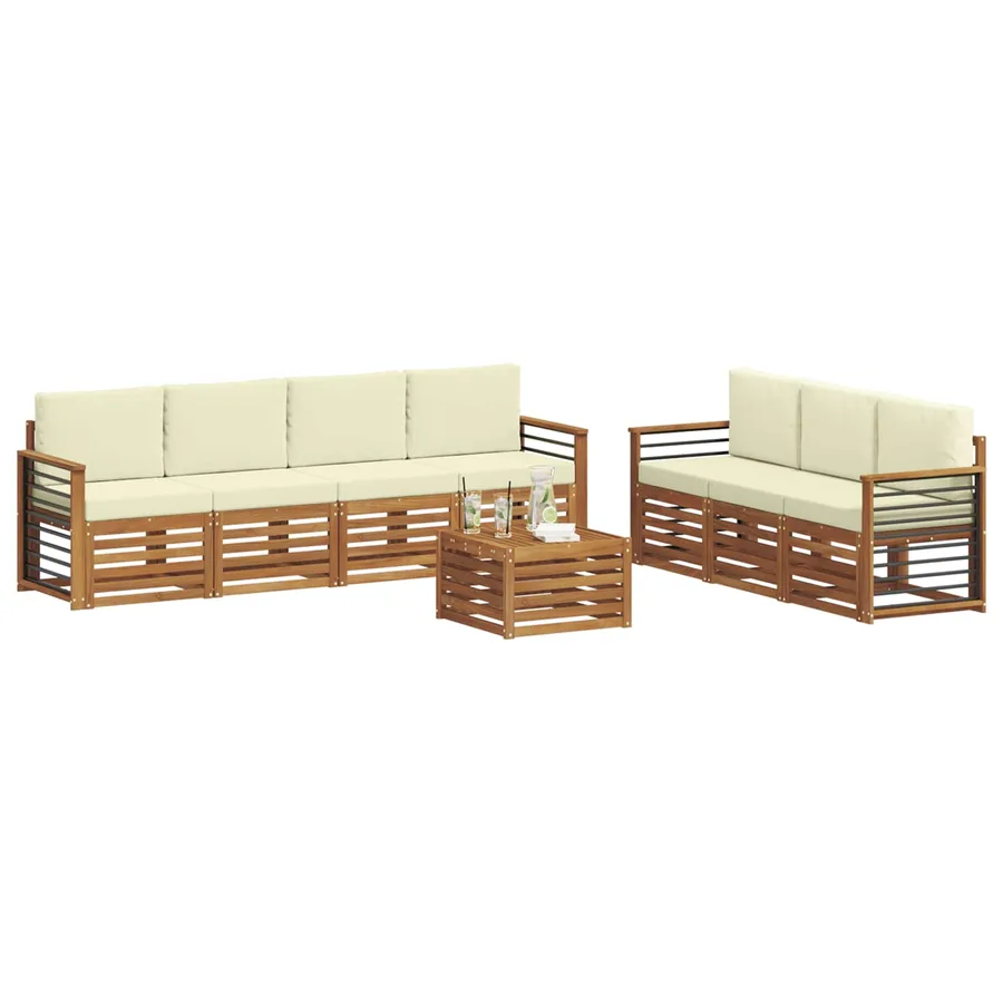 Ensembles de canapés avec coussin 8 pcs Naturel et Crème - 3