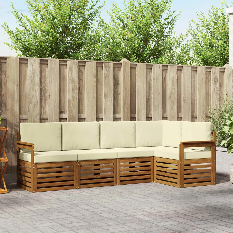 Ensemble de canapé d'angle avec coussin 5 pcs Naturel et Crème