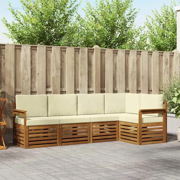 Ensemble de canapé d'angle avec coussin 5 pcs Naturel et Crème