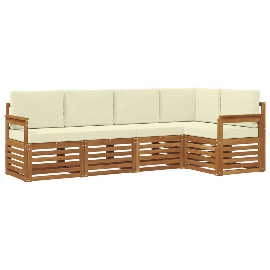 Ensemble de canapé d'angle avec coussin 5 pcs Naturel et Crème - 2