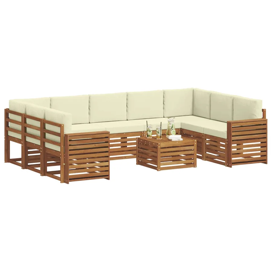Ensembles de canapés avec coussin 10 pcs Naturel et Crème - 3