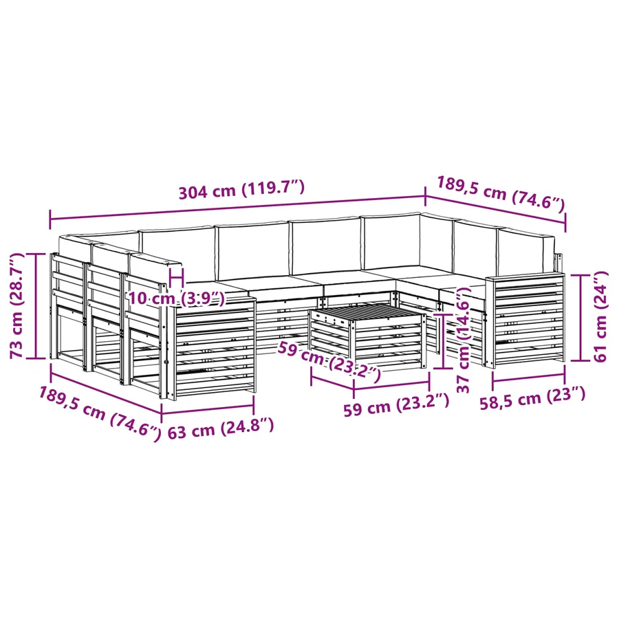 Ensembles de canapés avec coussin 10 pcs Naturel et Crème - 8