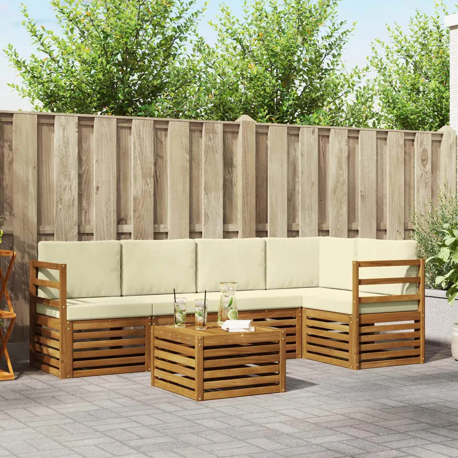 Ensemble de canapé d'angle avec coussin 6 pcs Naturel et Crème