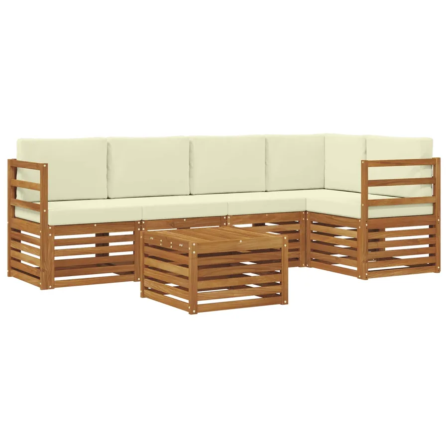 Ensemble de canapé d'angle avec coussin 6 pcs Naturel et Crème - 2