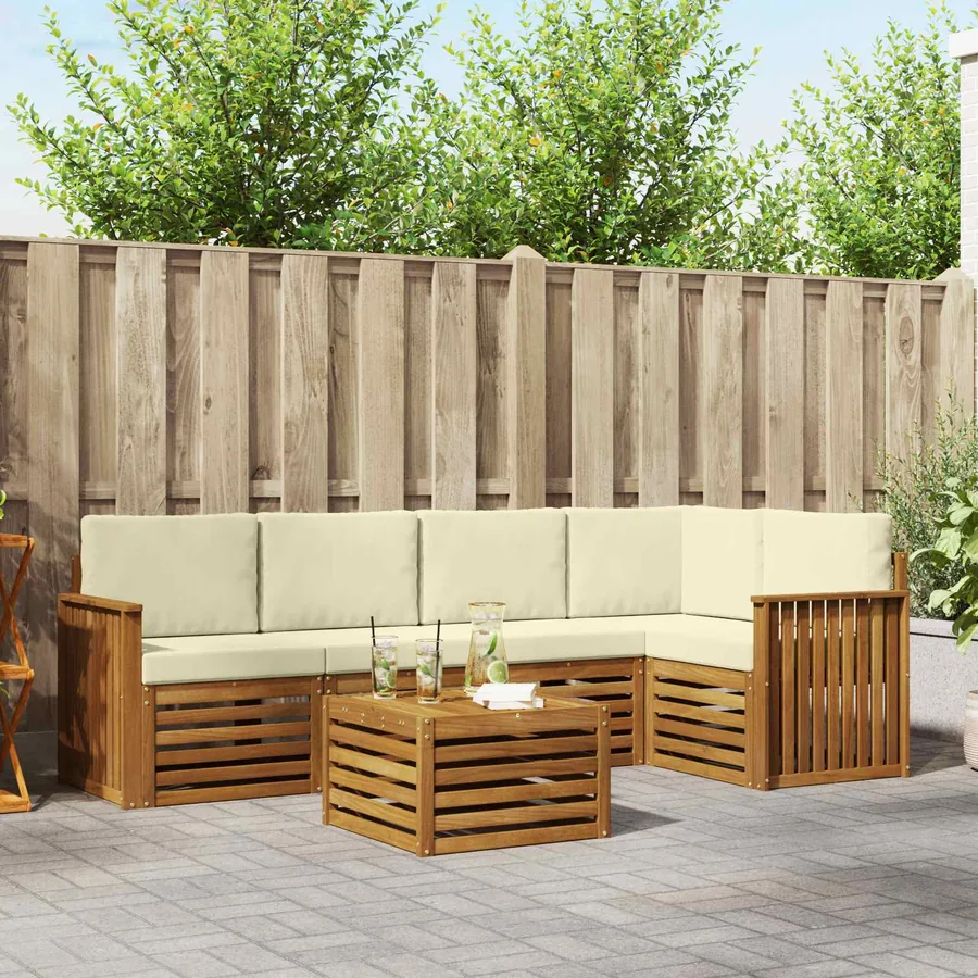 Ensemble de canapé d'angle avec coussin 6 pcs Naturel et Crème