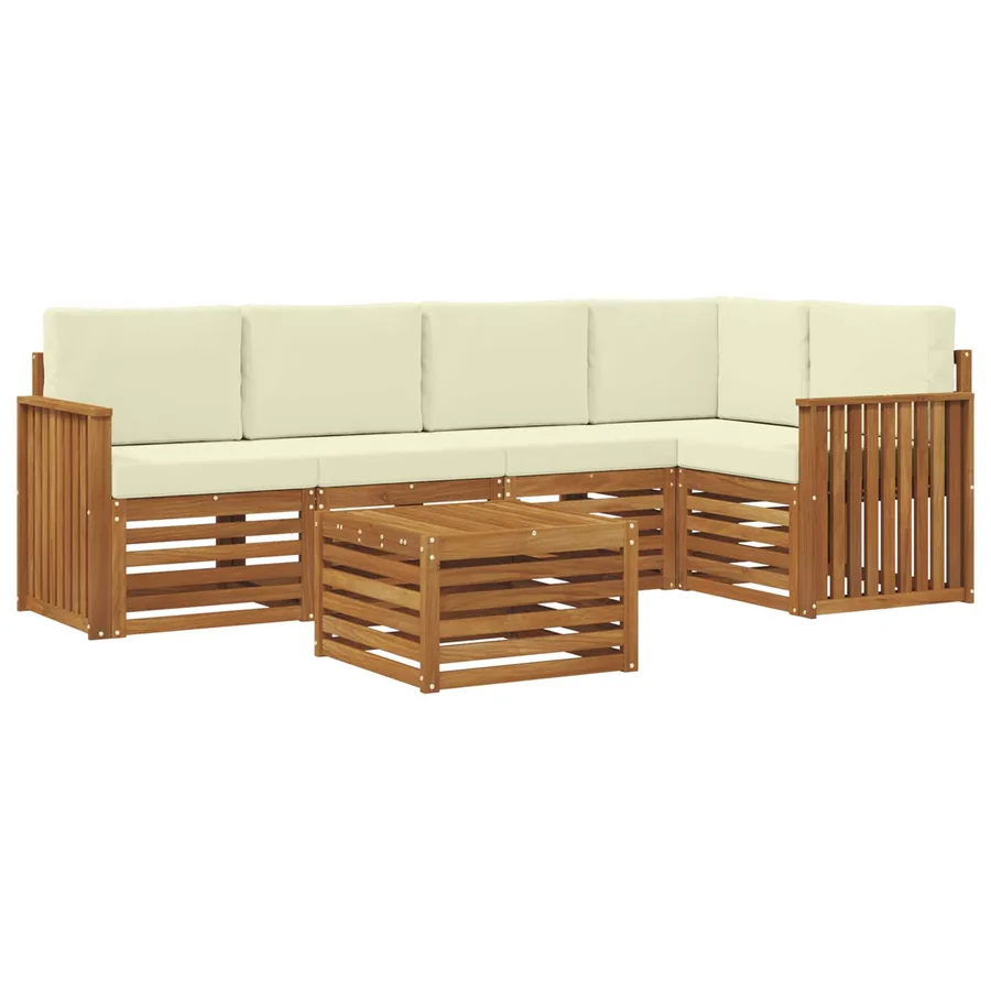 Ensemble de canapé d'angle avec coussin 6 pcs Naturel et Crème - 2