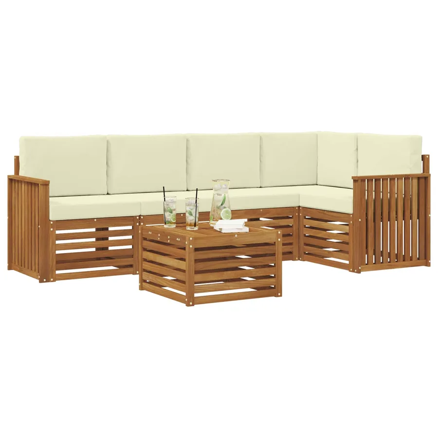 Ensemble de canapé d'angle avec coussin 6 pcs Naturel et Crème - 3