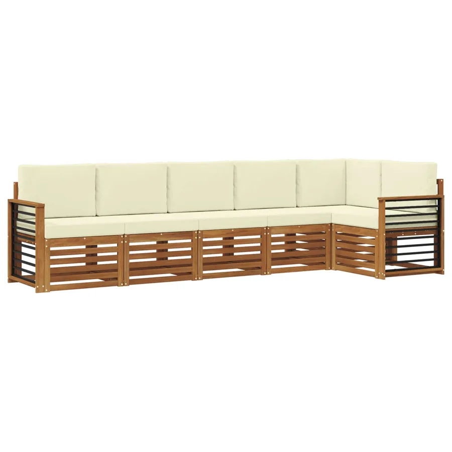 Ensemble de canapé d'angle avec coussin 6 pcs Naturel et Crème - 2