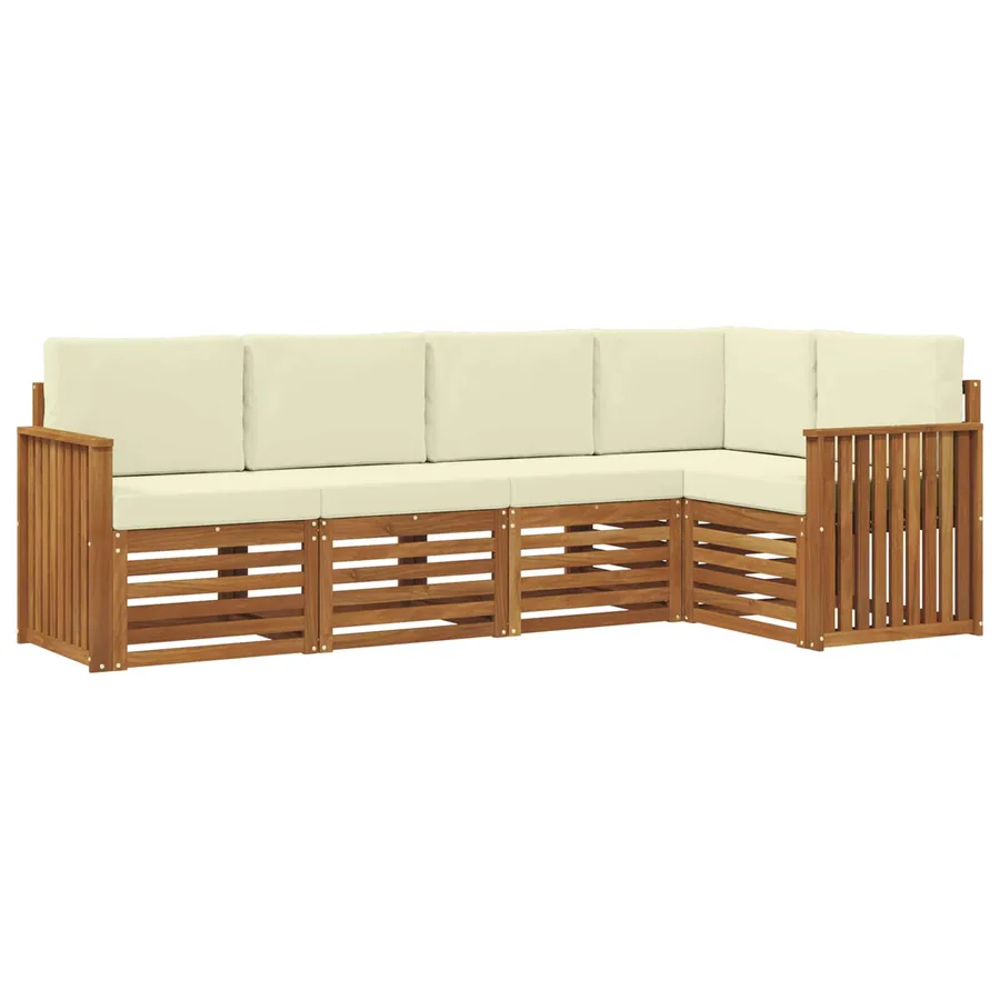 Ensemble de canapé d'angle avec coussin 5 pcs Naturel et Crème - 2