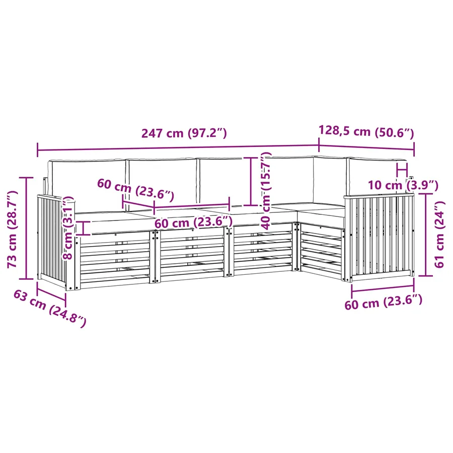 Ensemble de canapé d'angle avec coussin 5 pcs Naturel et Crème - 9