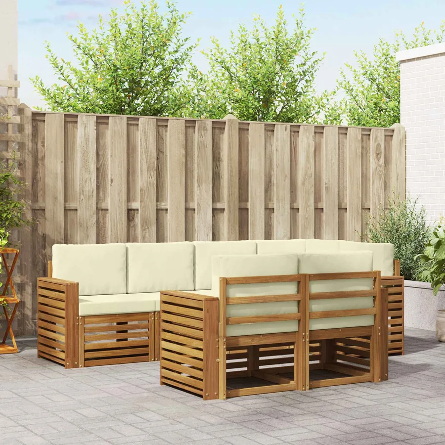 Ensemble de canapé d'angle avec coussin 7 pcs Naturel et Crème