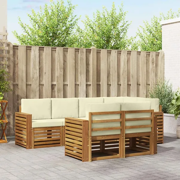 Ensemble de canapé d'angle avec coussin 7 pcs Naturel et Crème