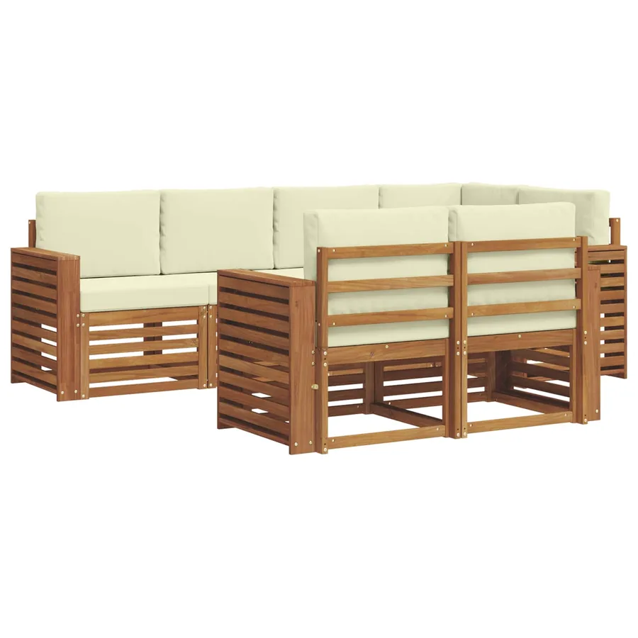 Ensemble de canapé d'angle avec coussin 7 pcs Naturel et Crème - 2