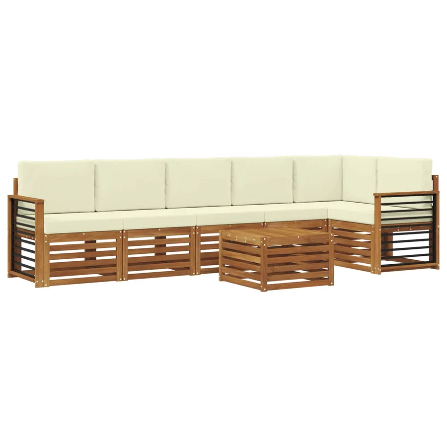 Ensemble de canapé d'angle avec coussin 7 pcs Naturel et Crème - 2