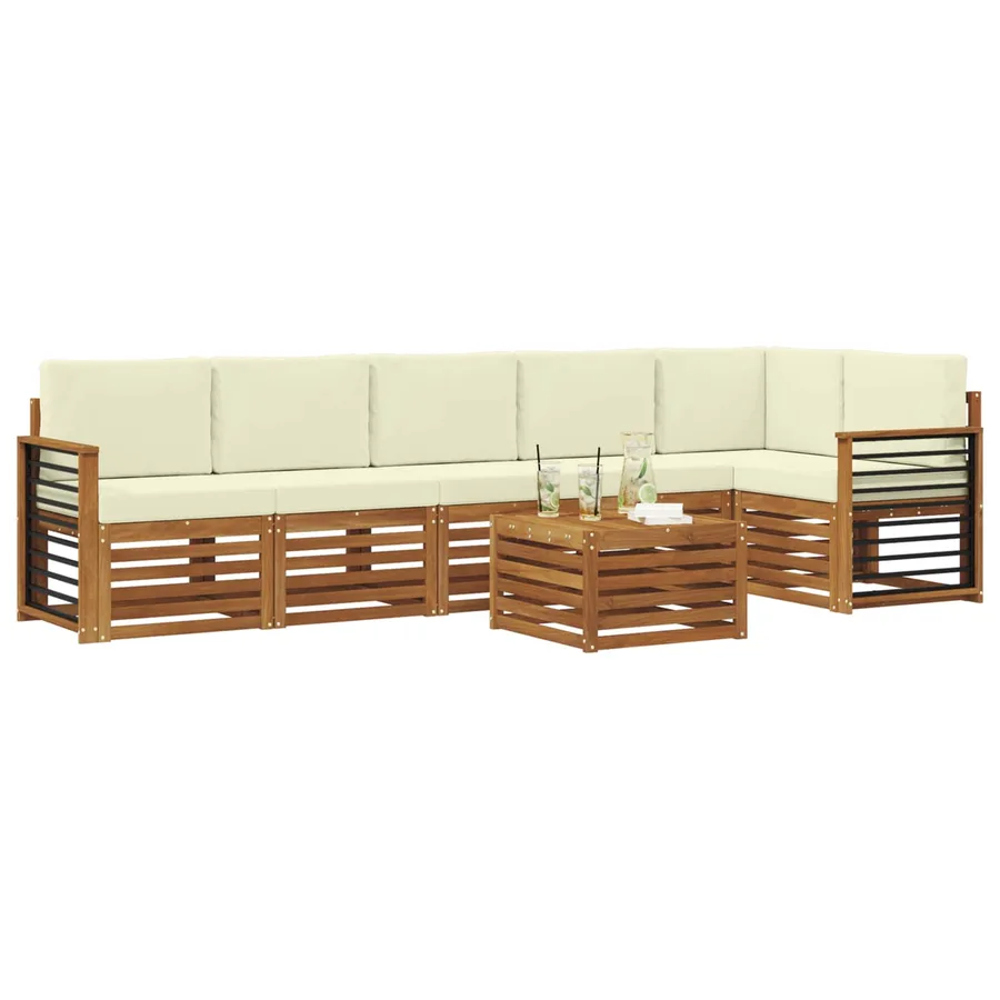 Ensemble de canapé d'angle avec coussin 7 pcs Naturel et Crème - 3