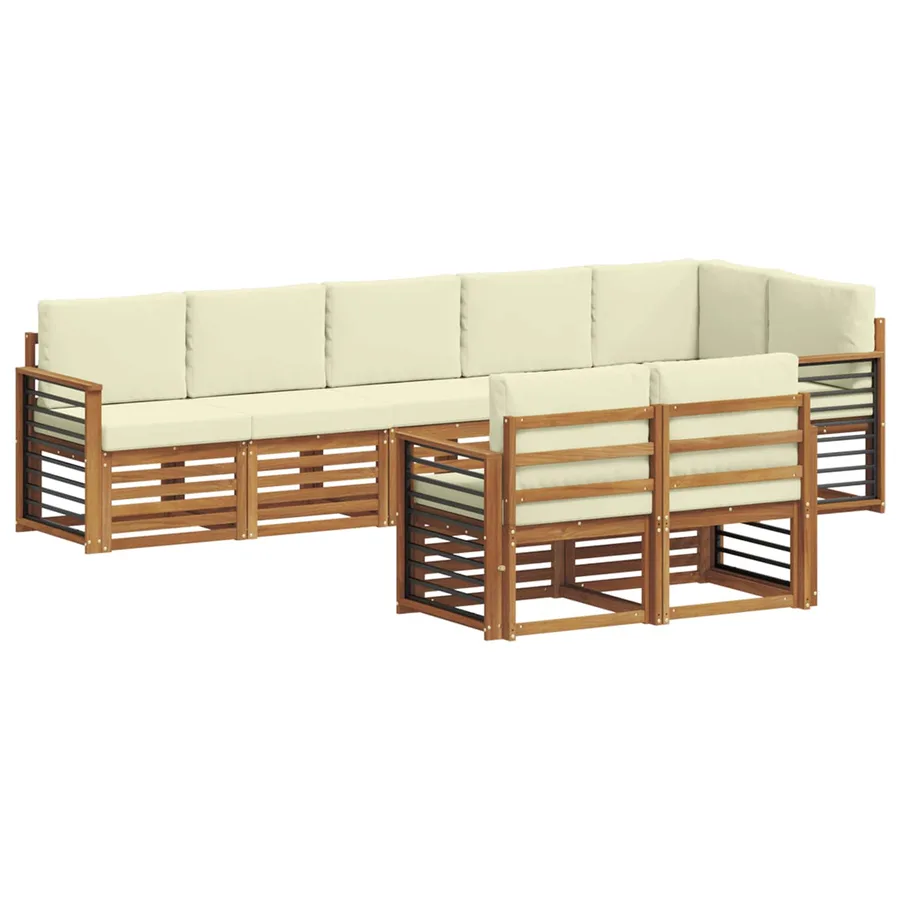 Ensembles de canapés avec coussin 8 pcs Naturel et Crème - 2