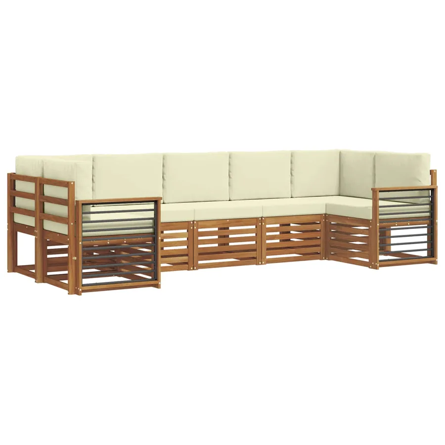 Ensemble de canapé d'angle avec coussin 7 pcs Naturel et Crème - 2