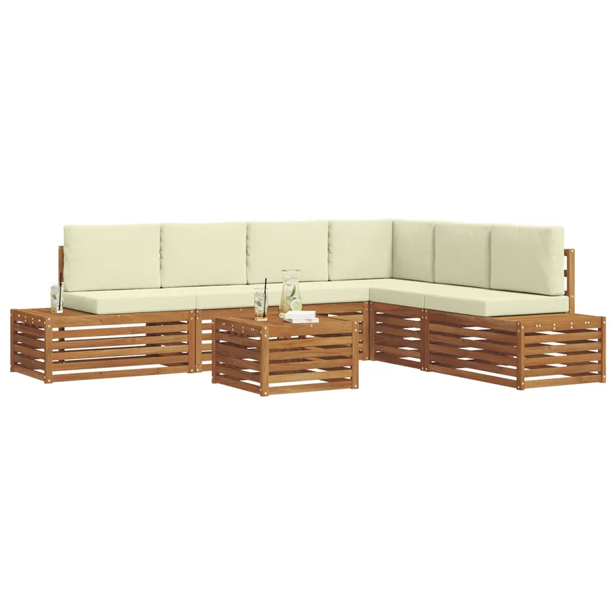 Ensemble de canapés d'extérieur 7 Pièce Naturel et Crème - 3