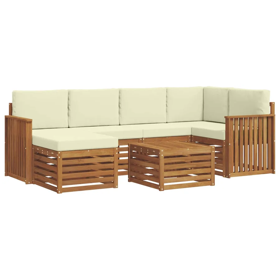 Ensemble de canapé d'angle avec coussin 7 pcs Naturel et Crème - 2