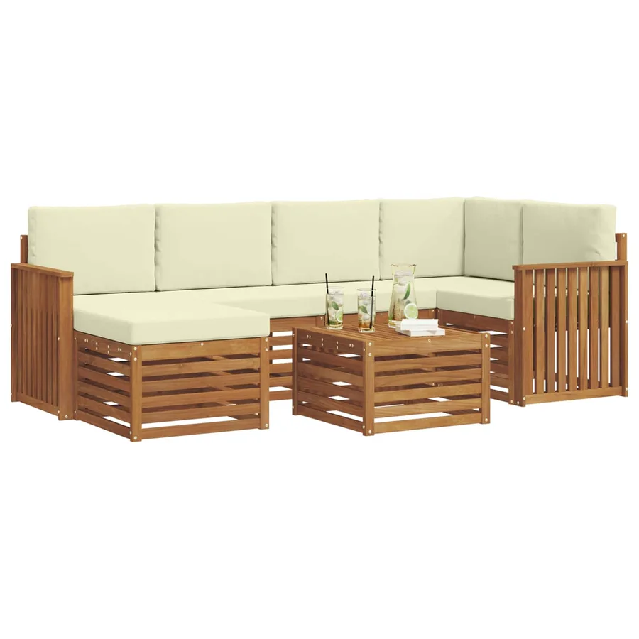 Ensemble de canapé d'angle avec coussin 7 pcs Naturel et Crème - 3