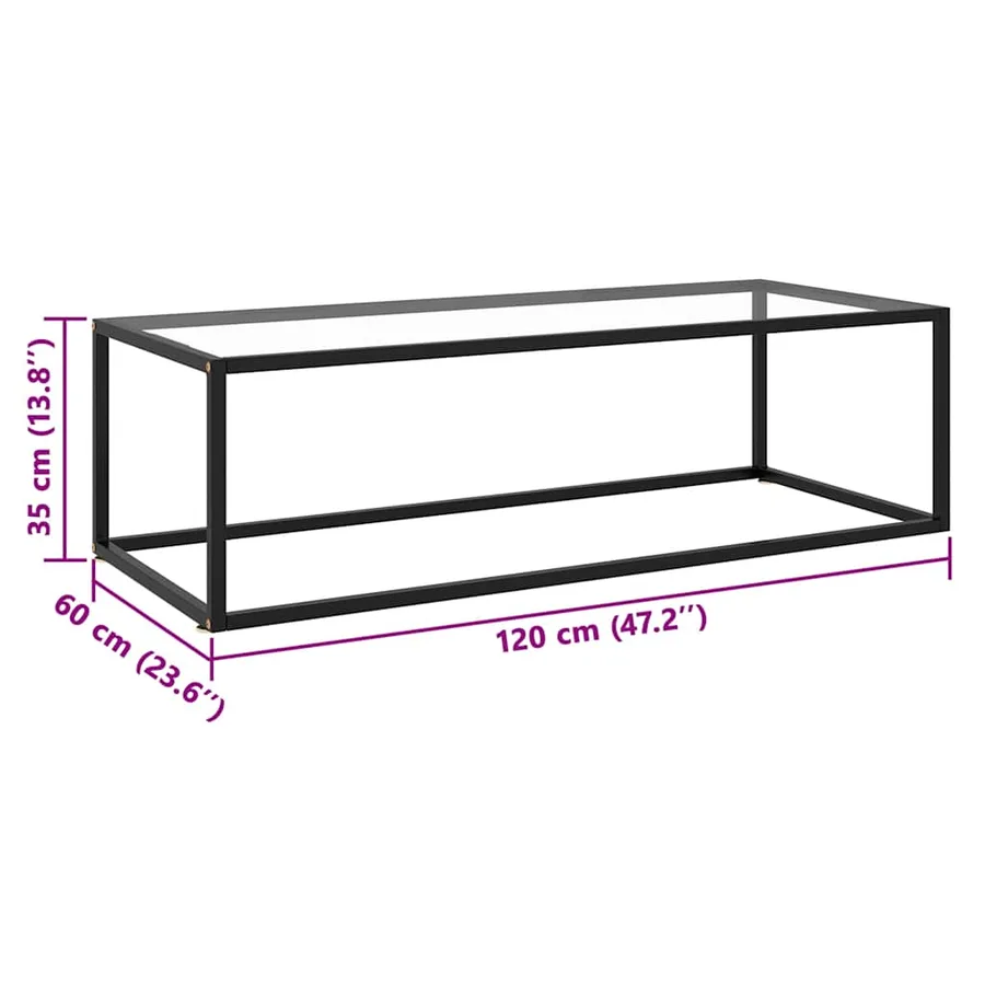 Table basse Noir avec verre trempé 120x60x35 cm - 6