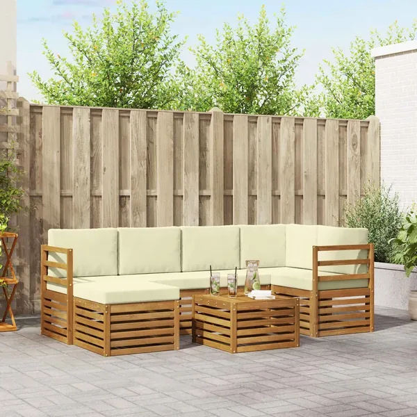 Ensemble de canapé d'angle avec coussin 7 pcs Naturel et Crème