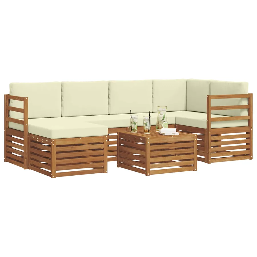Ensemble de canapé d'angle avec coussin 7 pcs Naturel et Crème - 3
