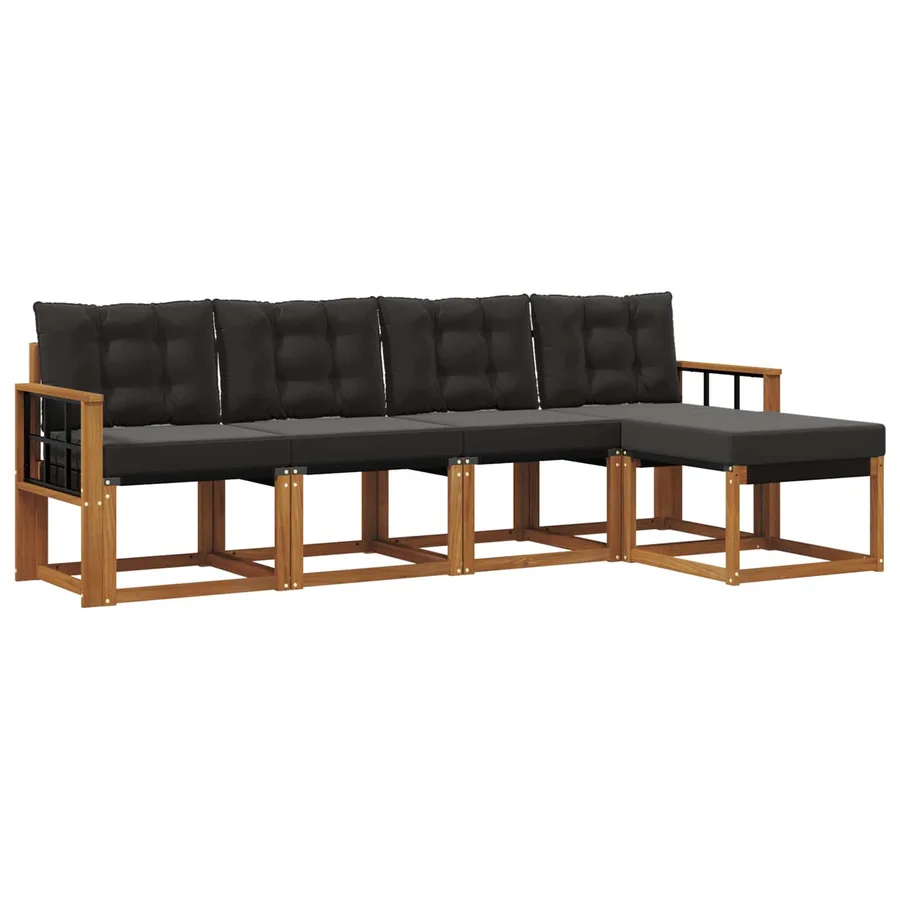 Ensemble de canapés d'extérieur 5 pcs Naturel et Noir - 2
