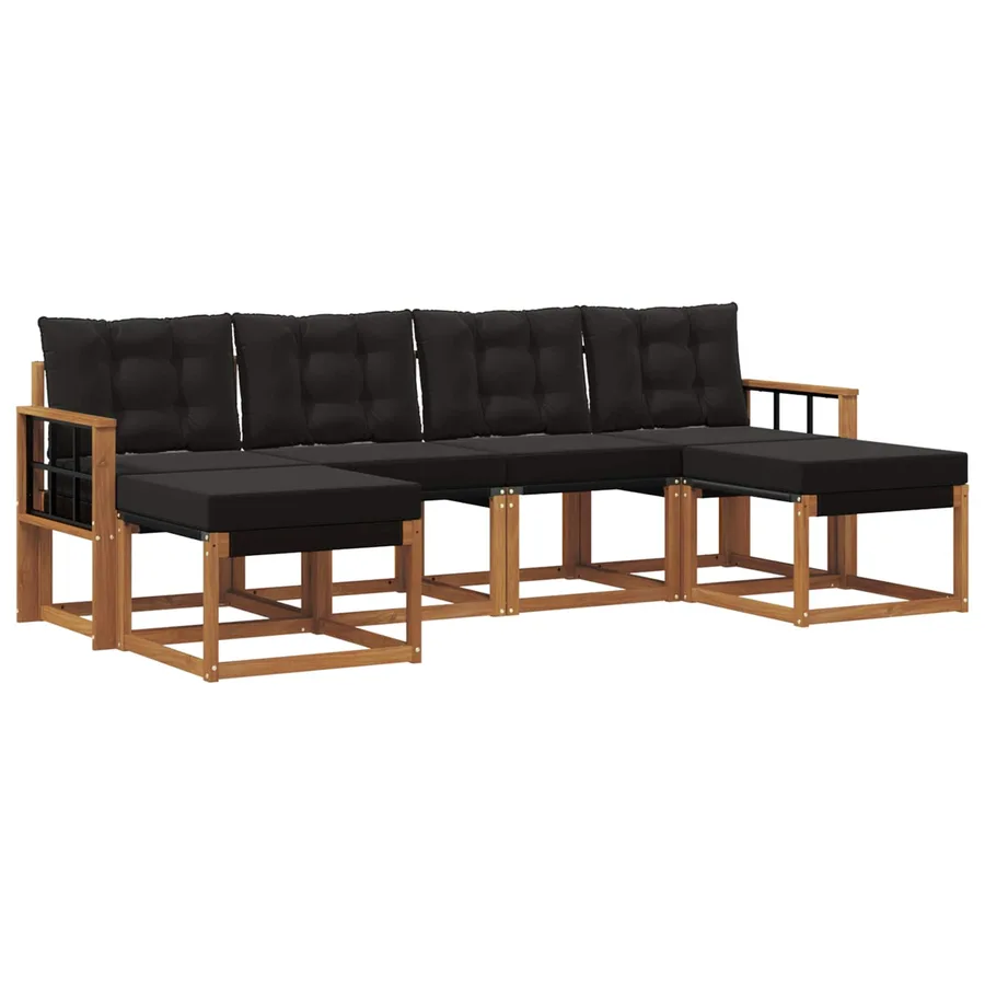 Ensemble de canapés d'extérieur 6 pcs Naturel et Noir - 2