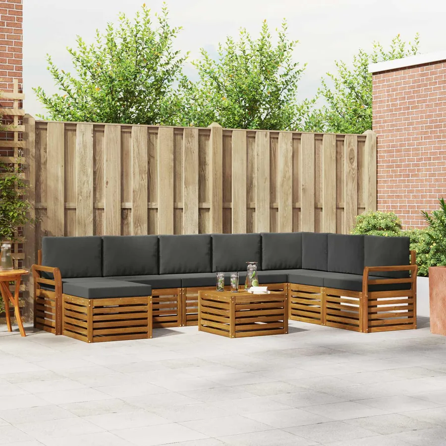 Ensemble de canapés d'extérieur 9 pcs Naturel et Anthracite