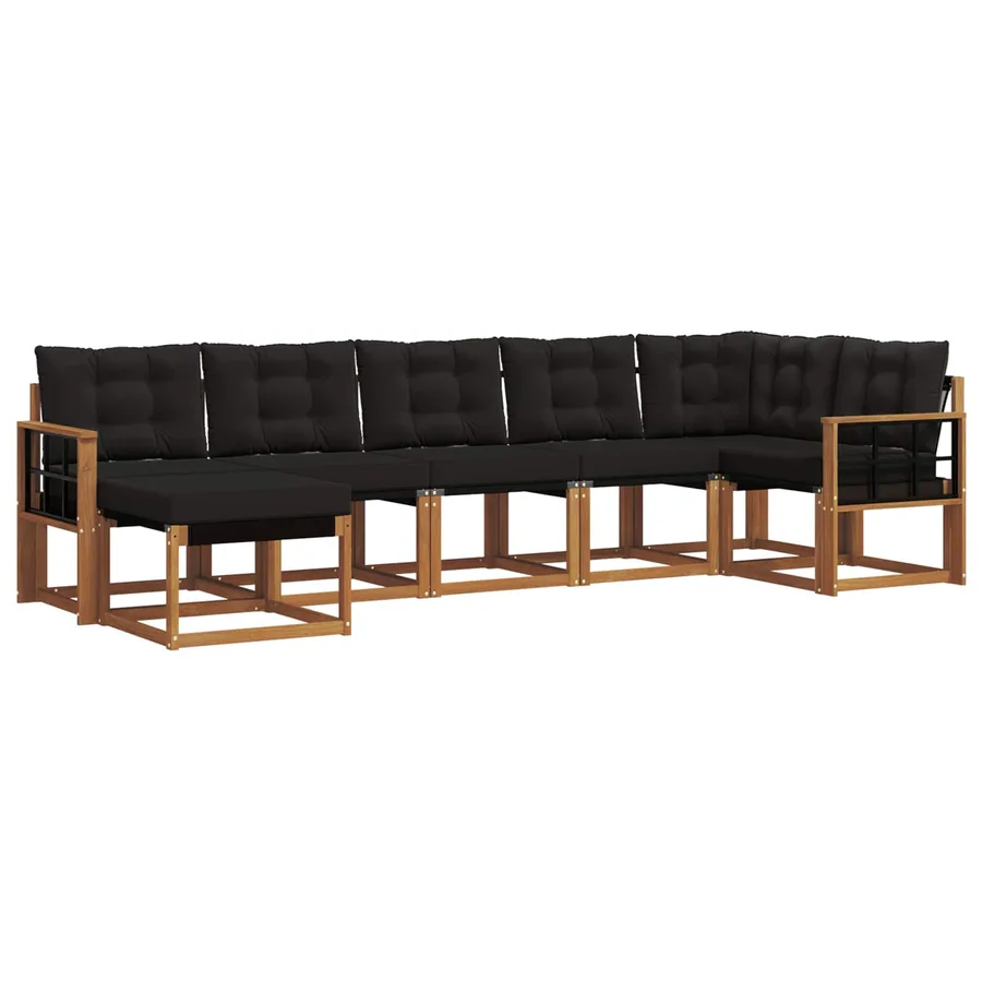 Ensemble de canapés d'extérieur 7 pcs Naturel et Noir - 2