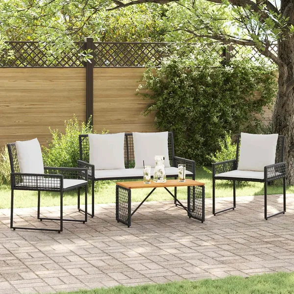 Ensemble de meubles d'extérieur 4 pcs Noir et blanc crème