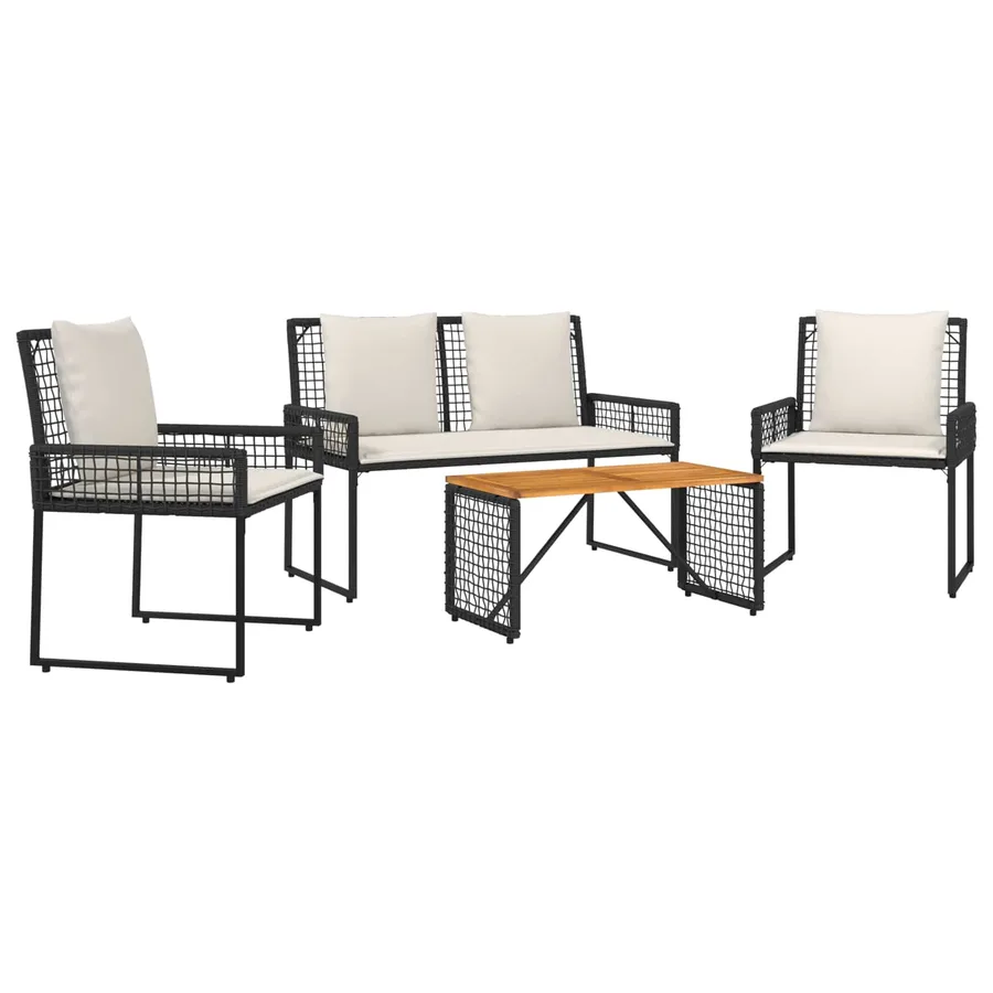 Ensemble de meubles d'extérieur 4 pcs Noir et blanc crème - 2
