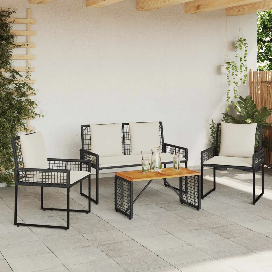 Ensemble de meubles d'extérieur 4 pcs Noir et blanc crème - 3