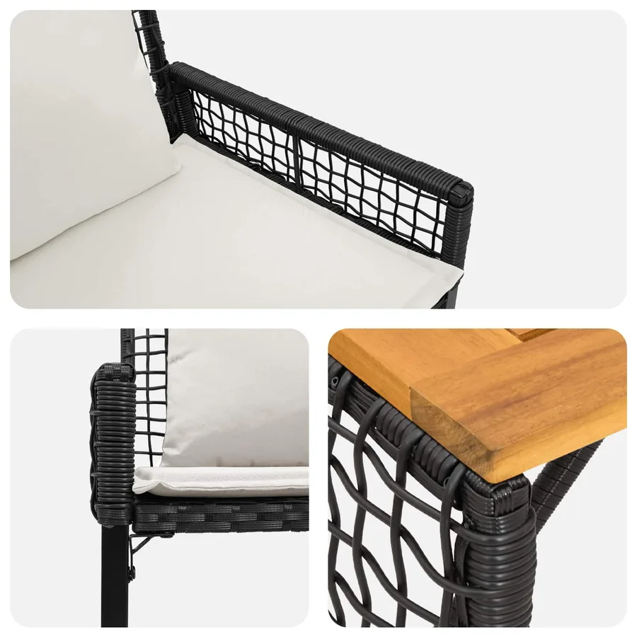 Ensemble de meubles d'extérieur 4 pcs Noir et blanc crème - 8
