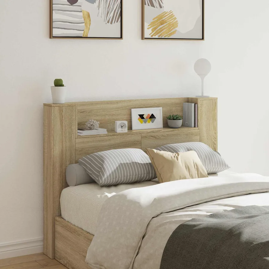 Cabinet de Tête de Lit avec LED Sonoma 140 x 16,5 x 103,5 cm